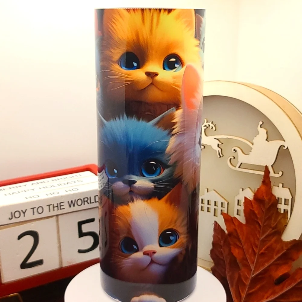 KITTEN CAT skinny tumbler cup, NWT, Stainless steel 20 oz w - Lid